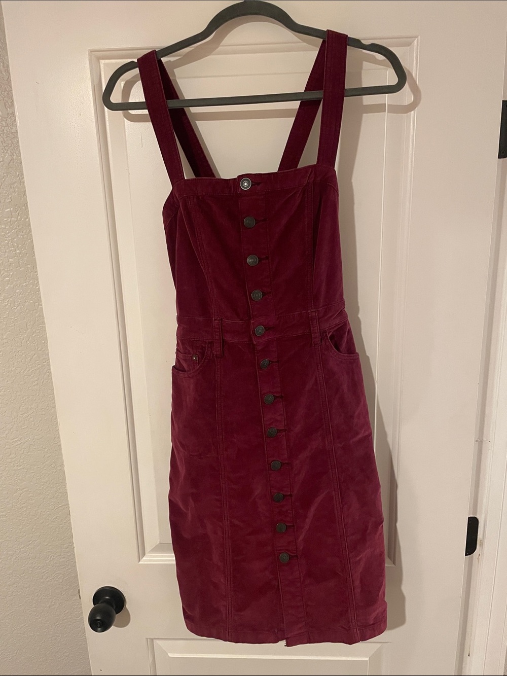 Free People Wine Corduroy Button-Front Pinafore Dress